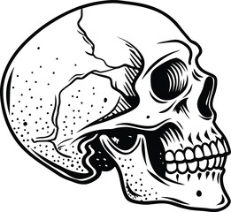 Black and white vector illustration of a tribal fish and skull pattern, perfect for sea-themed tattoo designs or aquatic nature art