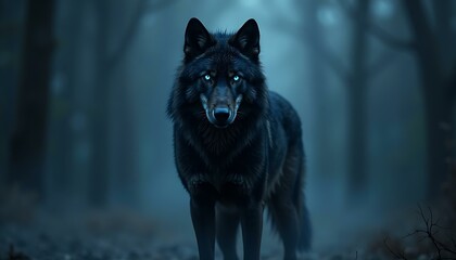Wolf black wolf animal wildlife predator canine forest nature animal dark eyes wild © Mujhid_Muneer