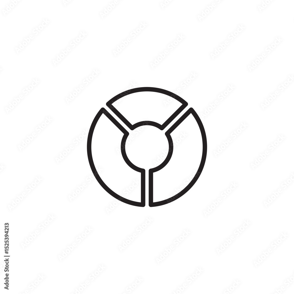 Poster an outline icon of a circular shape divided into three segments with a central circle, resembling a 