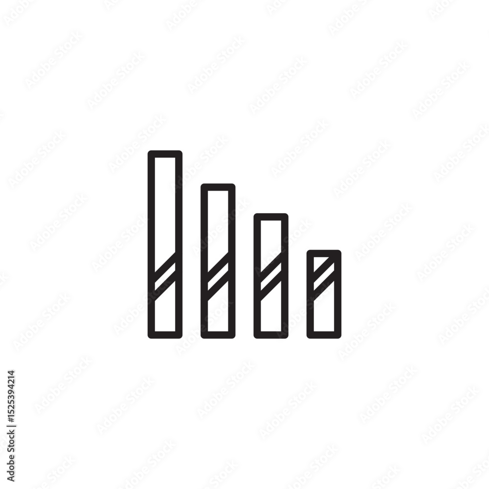 Poster an outline icon showing four vertical bars of descending height, commonly used to represent signal s
