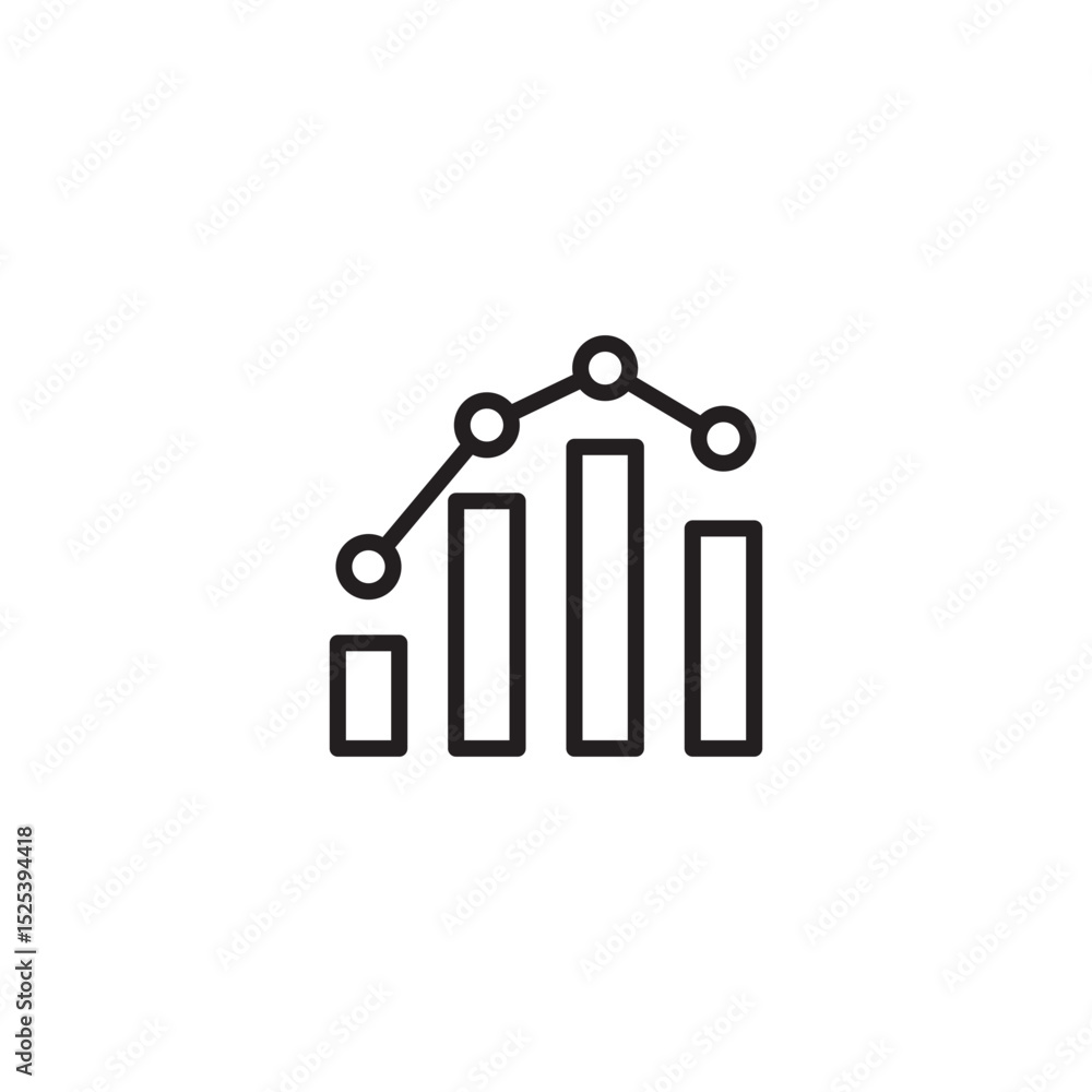 Poster an outline icon featuring a combination of a bar chart and a line graph with data points, representi