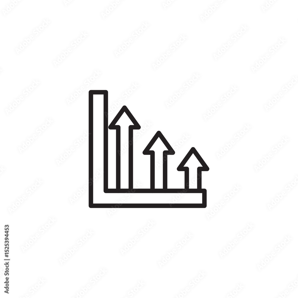 Poster an outline icon of a chart with three upward-pointing arrows, representing linear growth, increasing