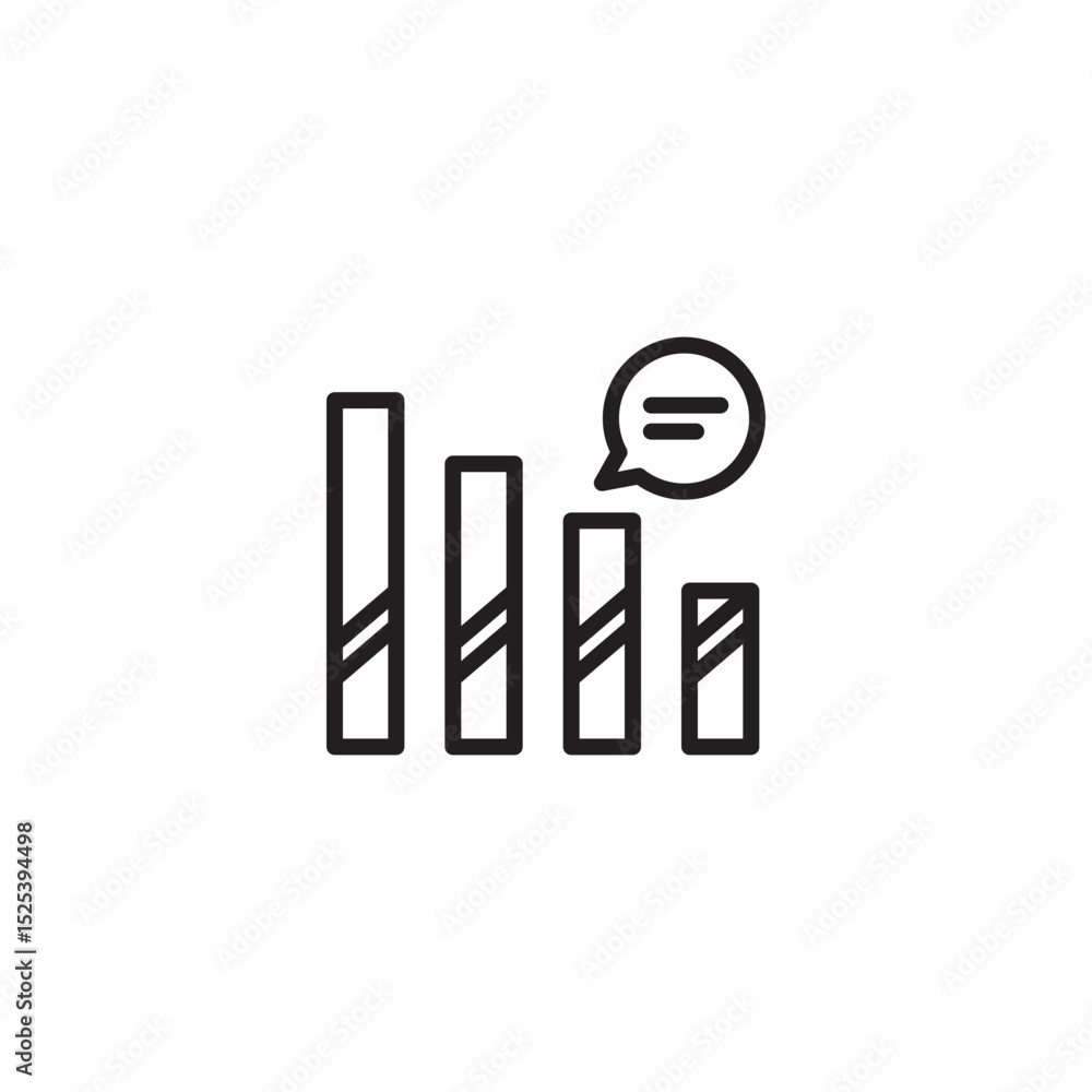 Aufkleber an outline icon displaying a bar chart with a speech bubble indicating polling or feedback, ideal fo