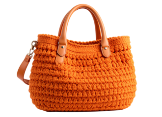 Handmade Tangerine Crochet Hobo Bag with Textured Weave – Transparent PNG