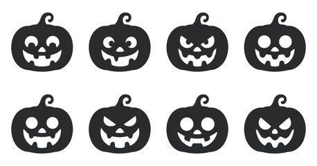 Collection of Halloween Pumpkin Silhouettes with Varying Facial Expressions Including Happy Spooky and Angry Isolated on a White Background for Holiday Decorations Eight