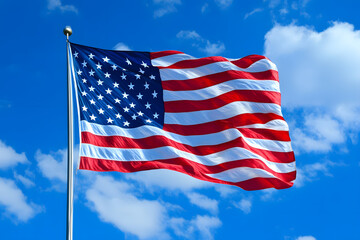 Obraz premium An American flag waving proudly against a blue sky on Flag Day