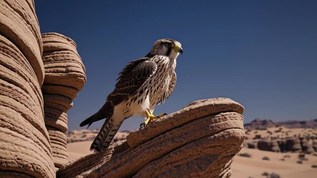 Fierce Saker Falcon in Desert Landscape
