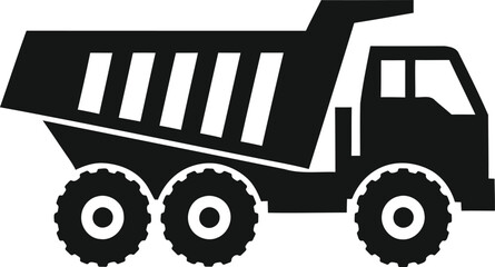 Dump truck vector icon, Heavy industrial construction vehicle silhouette