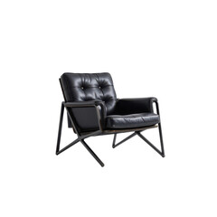 individual black leather lounge chair on transparent background, in a minimalist style, with simple lines, no shadow, pure lighting, high resolution