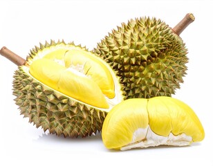 Fresh Durian Fruit on White Background with Distinctive Spiky Shells