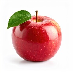 Fresh Red Apple with Leaf on White Background Isolated Fruit