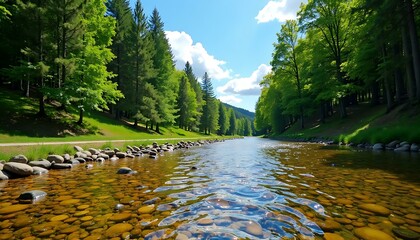 River rocks water trees forest nature stream tranquil landscape scenic outdoors beauty
