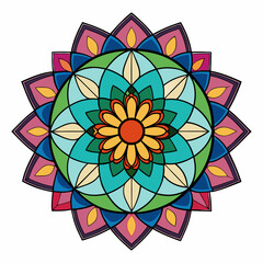 Colorful Stained Glass Mandala – Vector on White