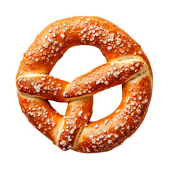 Close-up of a golden brown pretzel with salt, isolated on transparent background