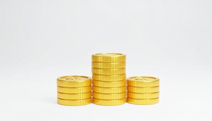 Stack of golden coins on white background with earning profit concept. Gold coins or currency of business. 3D rendering.
