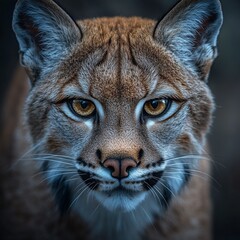 Naklejka premium A Striking Portrait of a Lynx: Intense Gaze and Detailed Fur Texture Capturing the Essence of this Wild Cat, A captivating close-up highlighting its mesmerizing features.