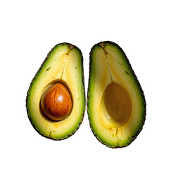 Fresh Avocado Halves Showing Creamy Flesh and Brown Seed Isolated on Black Background for Healthy Cooking