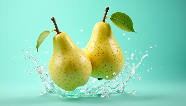 Fresh pears with water splash healthy eating fruit nutrition juicy freshness still life