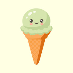 Cute Ice Cream Illustration Smiling Light Green