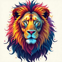Obraz premium Colorful lion portrait illustration animal art vibrant colors detailed artwork design face