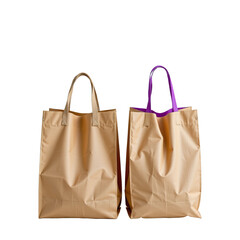 Stylish eco-friendly reusable shopping bags in neutral colors with vibrant colored handles for sustainable living