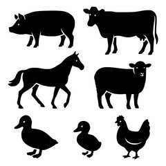 Farm animals silhouette set