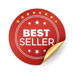 Red Best Seller Sticker with Gold Curl &ndash; Bestseller Label for Marketing and Promotion