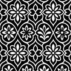 Geometric floral pattern, black and white design 