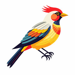 Fototapeta premium Colorful Bird Illustration- Modern Bird Art- Abstract Bird Design- Whimsical Bird Image- Red Crested Bird- Bird Artwork for Print- Bird with Yellow and Blue Feathers