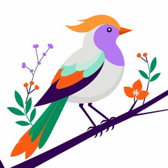 Obraz premium Colorful Bird on Branch Illustration-Whimsical Bird Art Print-Modern Bird Decor-Nature Inspired Artwork-Unique Bird Drawing-Creative Bird Design