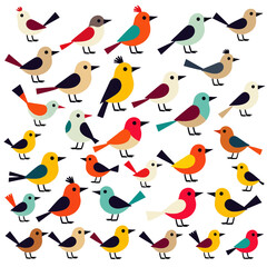 Obraz premium Colorful Bird Pattern Background- Whimsical Bird Illustration Art- Cute Bird Design for Prints and Crafts- Playful Bird Motif for Creative Projects