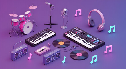 Retro Music Studio Setup Instruments, Equipment & Accessories