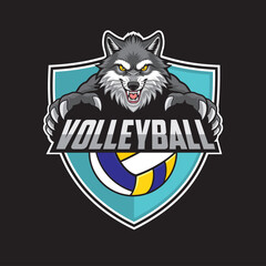 volleyball club logo wolf vector illustration design