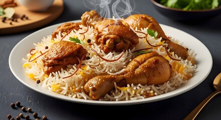 Fototapeta premium chicken biryani with basmati rice dining lunch menu, Mongolian rice