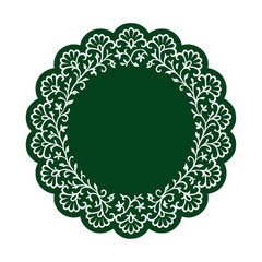 Green circular doily, intricate lace pattern