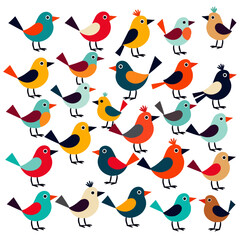 Obraz premium Colorful Cartoon Birds Illustration-Cute Bird Pattern Design-Whimsical Bird Art for Kids-Playful Bird Illustration for Crafts-Fun Bird Themed Background