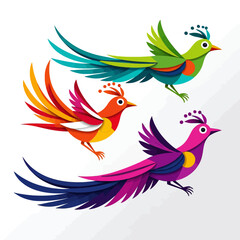 Fototapeta premium Colorful Paper Cut Birds Illustration - Exotic Bird Art with Vibrant Feathers - Unique Bird Design for Print and Web- Festive Birds Vector Design