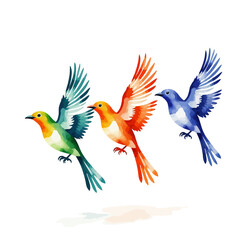 Colorful Watercolor Birds in Flight - Beautiful Bird Art Illustration - Perfect for Nature Lovers - Vibrant Green Orange and Blue Bird Artwork_