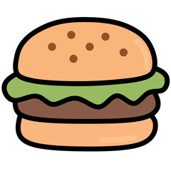 Hamburger food icon in flat vector style. Perfect for menu designs, mobile apps, cooking infographics, and more. 
