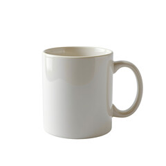 Minimalist white ceramic coffee mug with a clean design and smooth surface on a light background