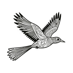 Fototapeta premium Detailed Flying Bird Illustration- Zentangle Style Bird Art- Black and White Line Drawing of a Bird in Flight- Intricate Bird Design for Coloring Pages