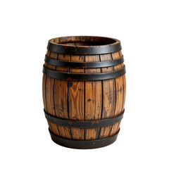 Obraz premium Rustic Wooden Barrel with Metal Bands for Traditional and Vintage Decor or Storage Ideas