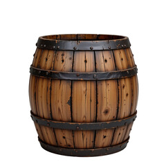 Obraz premium Vintage Wooden Barrel with Metal Bands, Ideal for Rustic Decor or Storage Solutions in Country Style Settings
