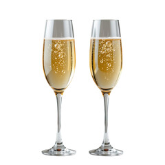 Elegant champagne flutes filled with bubbly drink ready for celebration and special occasion in bright setting