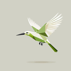 Obraz premium Geometric Bird Art- Low Poly Bird Illustration in Flight- Modern Minimalist Bird Design- Green and White Bird Image for Nature Lovers