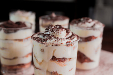 Delicious Black Forest Cake in a Jar with Cream Layers and Chocolate Sprinkles