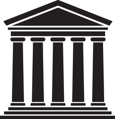 Majestic building with columns icon silhouette, authority, and institutional power, symbolizing government vector icon