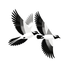 Obraz premium Two Northern Lapwing Birds in Flight- Elegant Black and White Bird Illustration- Minimalist Design- Nature Inspired Art- Vector Graphic of Vanellus Vanellus_