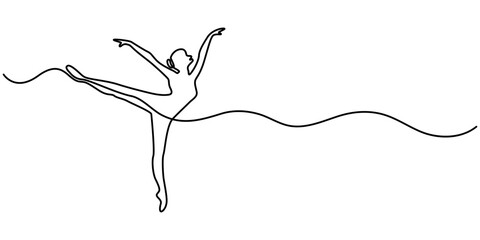 Ballerina dancer in continuous one line drawing. Single line art illustration of performing ballet dancer Editable vector, One continuous single drawing line art doodle beautiful, drawing, ballet.  