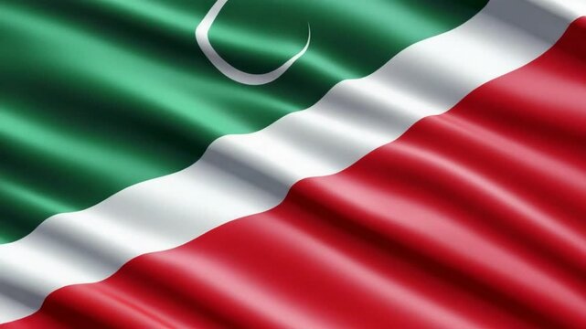Realistic 3D animation of Adyghe flag waving in the wind, Symbol of Adygea Republic